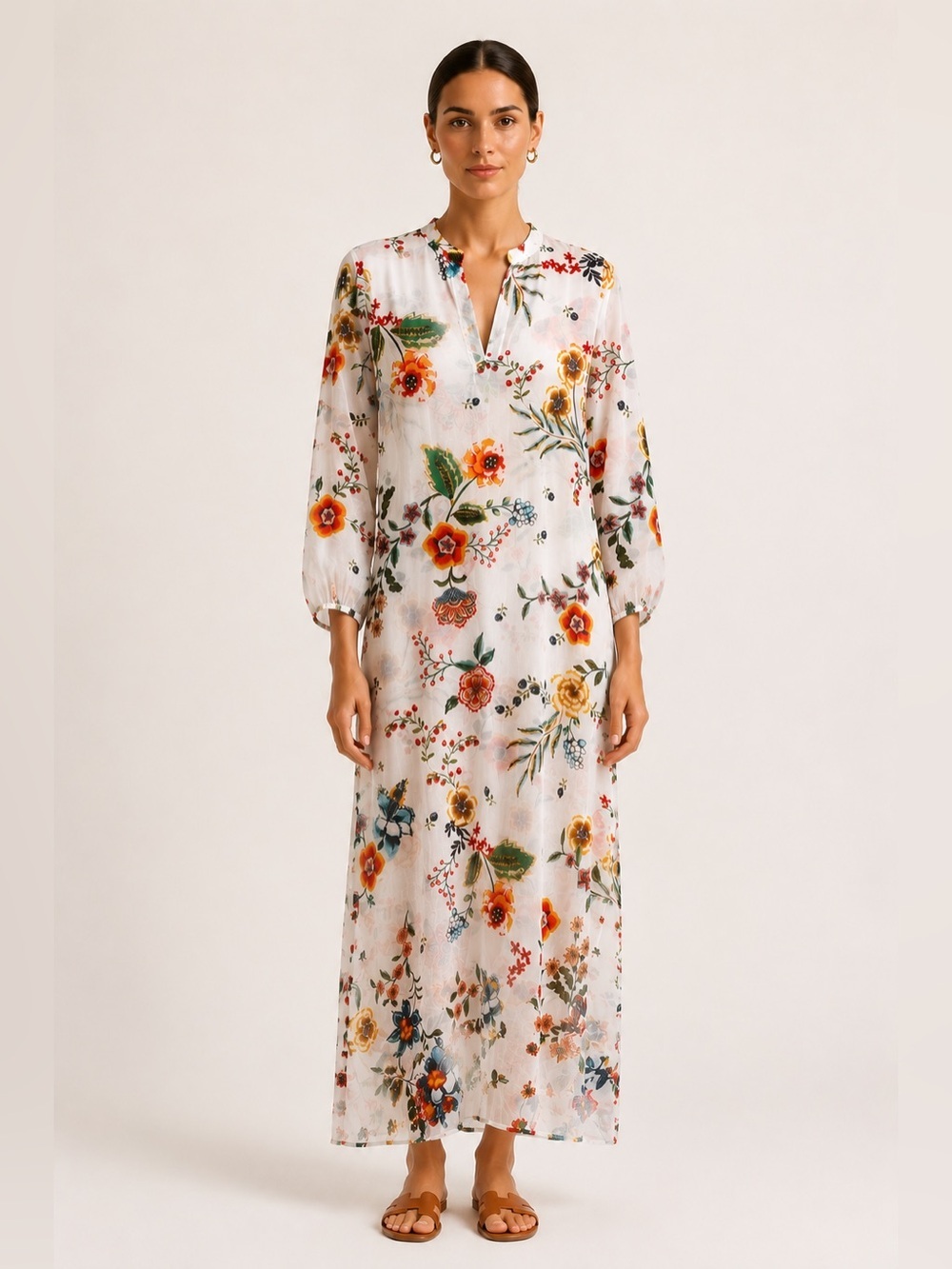 Johnny Was Ardella Floral Maxi Swim Cover Up Caftan Dress Silk Cotton Voile